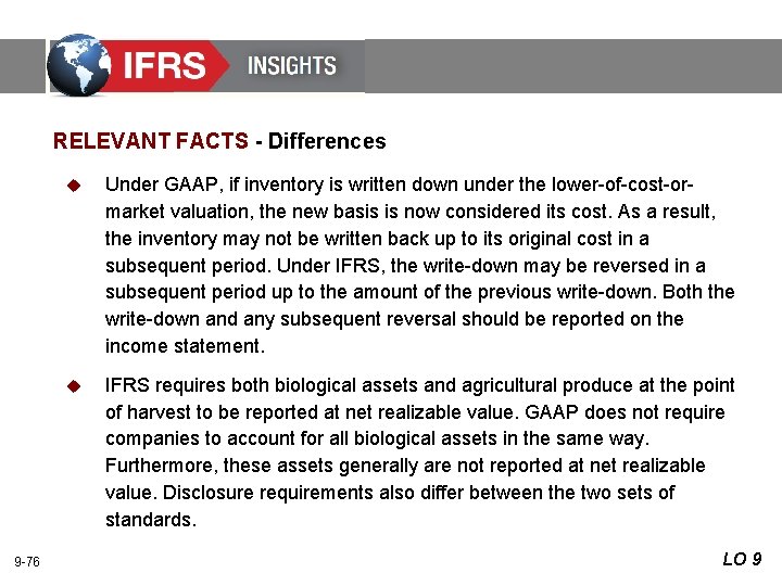 RELEVANT FACTS - Differences 9 -76 u Under GAAP, if inventory is written down