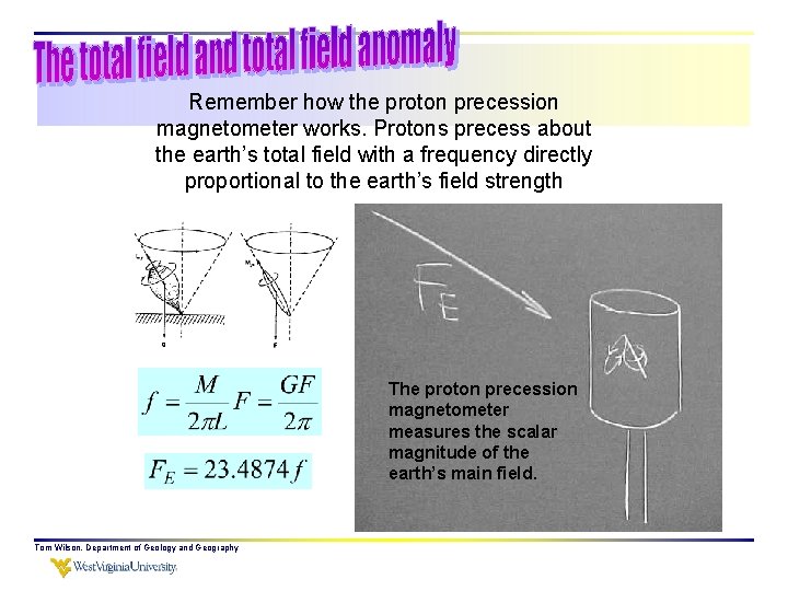 Remember how the proton precession magnetometer works. Protons precess about the earth’s total field