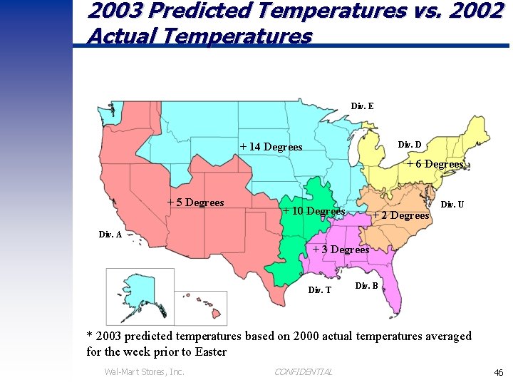 2003 Predicted Temperatures vs. 2002 Actual Temperatures Div. E Div. D + 14 Degrees