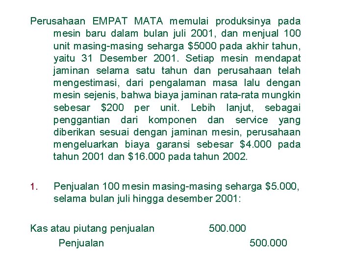 Perusahaan EMPAT MATA memulai produksinya pada mesin baru dalam bulan juli 2001, dan menjual