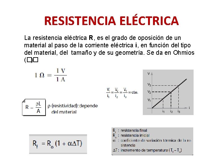 RESISTENCIA ELÉCTRICA La resistencia eléctrica R, es el grado de oposición de un material RESISTENCIA ELÉCTRICA La resistencia eléctrica R, es el grado de oposición de un material