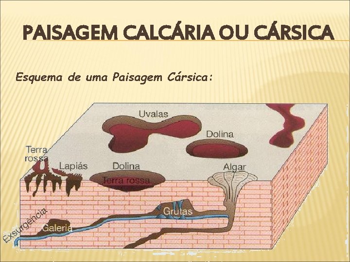 PAISAGEM CALCÁRIA OU CÁRSICA Esquema de uma Paisagem Cársica: 