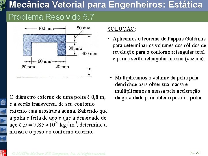 Nona Edição Mecânica Vetorial para Engenheiros: Estática Problema Resolvido 5. 7 SOLUÇÃO: • Aplicamos