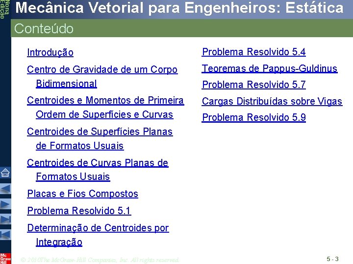 Nona Edição Mecânica Vetorial para Engenheiros: Estática Conteúdo Introdução Problema Resolvido 5. 4 Centro