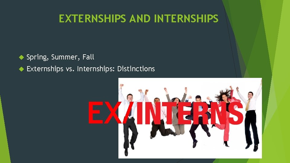 EXTERNSHIPS AND INTERNSHIPS Spring, Summer, Fall Externships vs. Internships: Distinctions EX/ 