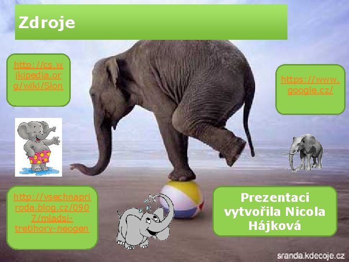 Zdroje http: //cs. w ikipedia. or g/wiki/Slon http: //vsechnapri roda. blog. cz/090 7/mladsitretihory-neogen https: