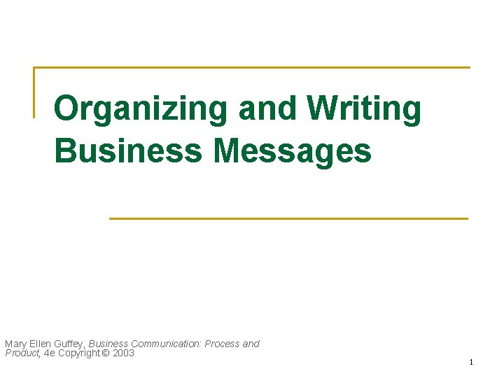 Organizing and Writing Business Messages Mary Ellen Guffey, Business Communication: Process and Product, 4