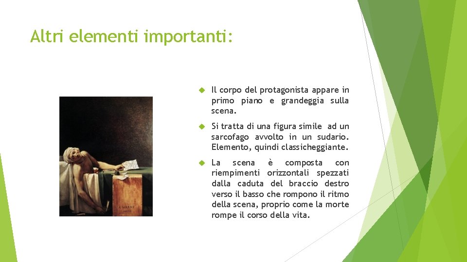 Altri elementi importanti: Il corpo del protagonista appare in primo piano e grandeggia sulla