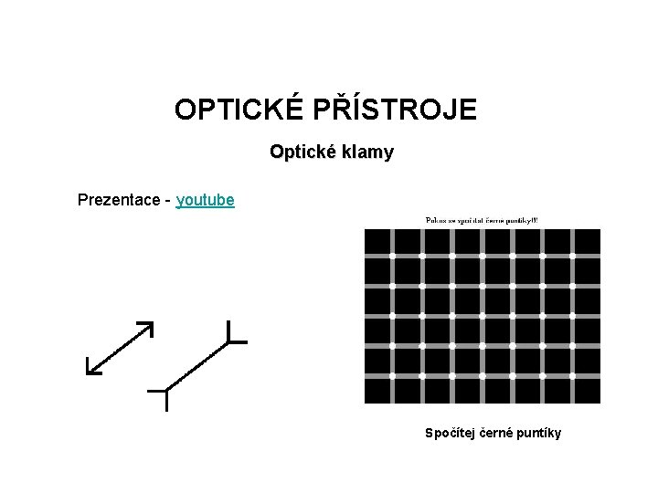OPTICKÉ PŘÍSTROJE Optické klamy Prezentace - youtube Spočítej černé puntíky 