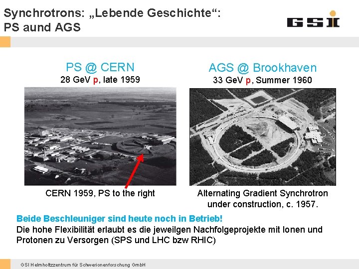 Synchrotrons: „Lebende Geschichte“: PS aund AGS PS @ CERN AGS @ Brookhaven 28 Ge.