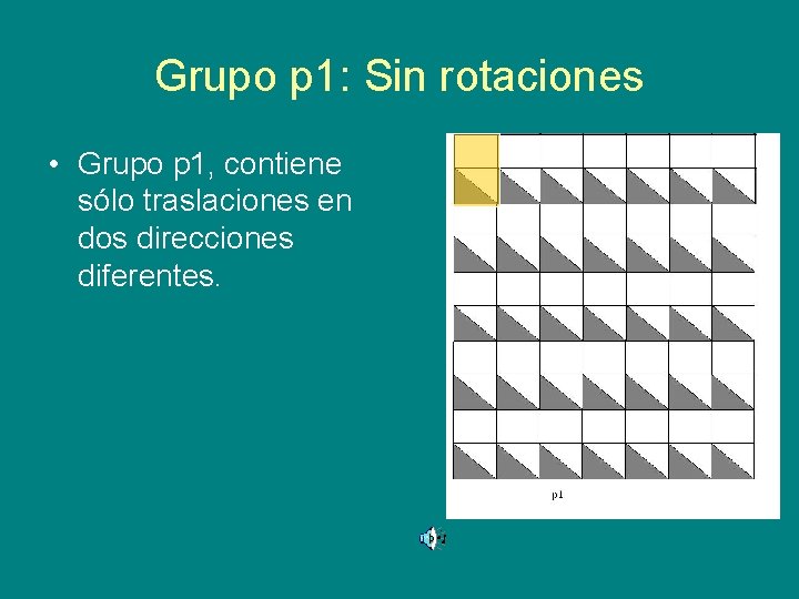 Grupo p 1: Sin rotaciones • Grupo p 1, contiene sólo traslaciones en dos