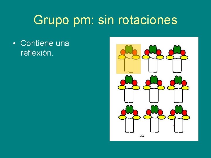 Grupo pm: sin rotaciones • Contiene una reflexión. 