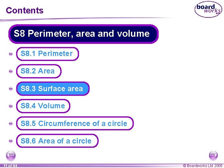 Contents S 8 Perimeter, area and volume A S 8. 1 Perimeter A S