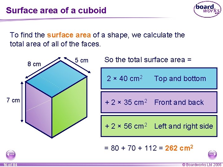 Surface area of a cuboid To find the surface area of a shape, we