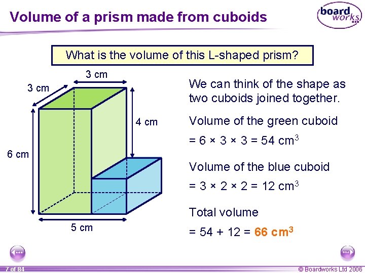 Volume of a prism made from cuboids What is the volume of this L-shaped