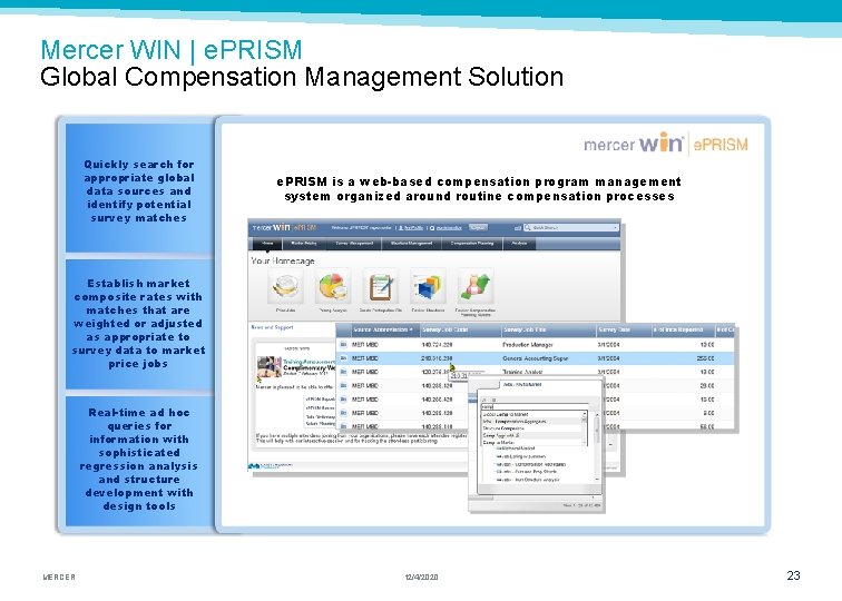 Mercer WIN | e. PRISM Global Compensation Management Solution Quickly search for appropriate global