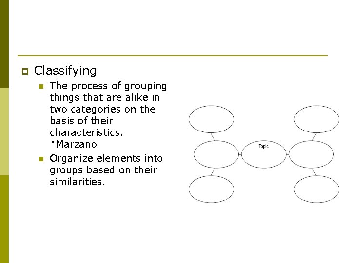 p Classifying n n The process of grouping things that are alike in two