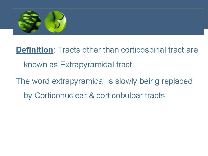 Definition: Tracts other than corticospinal tract are known as Extrapyramidal tract. The word extrapyramidal