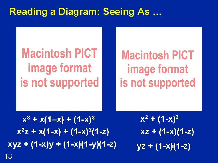 Reading a Diagram: Seeing As … x 3 + x(1–x) + (1 -x)3 x