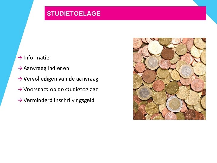 STUDIETOELAGE → Informatie → Aanvraag indienen → Vervolledigen van de aanvraag → Voorschot op