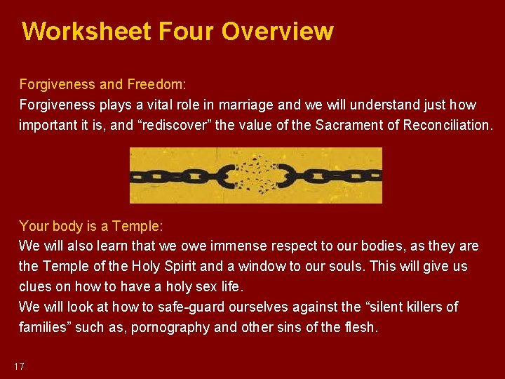 Worksheet Four Overview Forgiveness and Freedom: Forgiveness plays a vital role in marriage and Worksheet Four Overview Forgiveness and Freedom: Forgiveness plays a vital role in marriage and