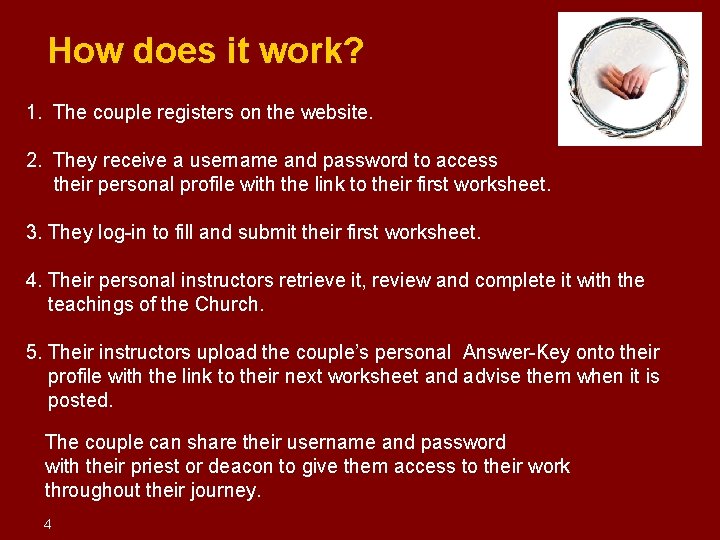 How does it work? 1. The couple registers on the website. 2. They How does it work? 1. The couple registers on the website. 2. They