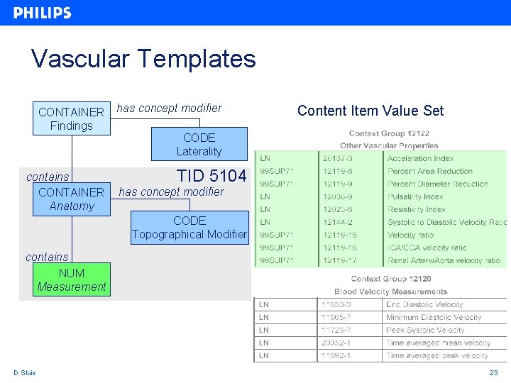 Vascular Templates CONTAINER Findings contains CONTAINER Anatomy has concept modifier Content Item Value Set