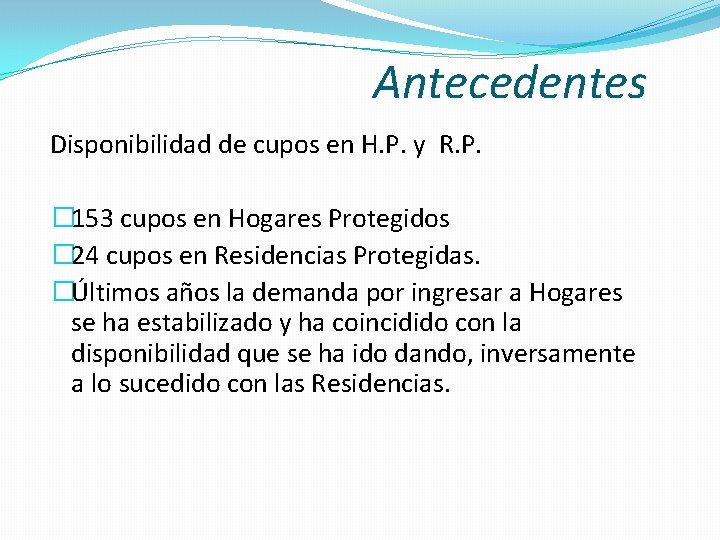 Antecedentes Disponibilidad de cupos en H. P. y R. P. � 153 cupos en