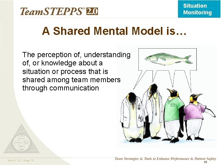Situation Monitoring A Shared Mental Model is… The perception of, understanding of, or knowledge