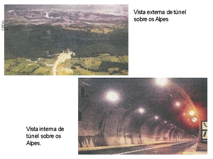 CEDO C Vista externa de túnel sobre os Alpes Vista interna de túnel sobre