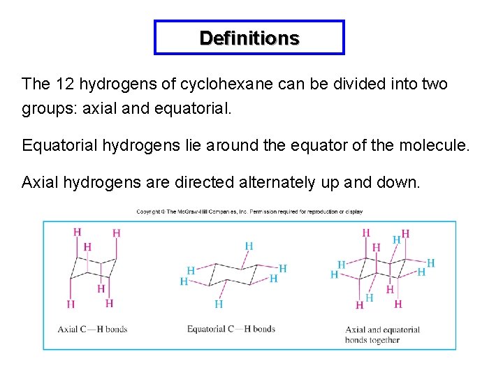 Definitions The 12 hydrogens of cyclohexane can be divided into two groups: axial and