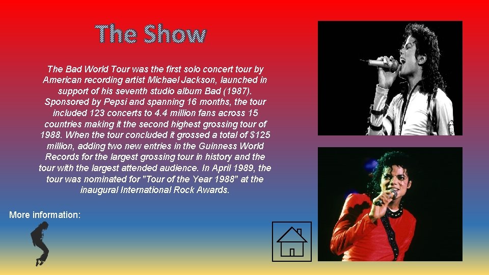 The Show The Bad World Tour was the first solo concert tour by American