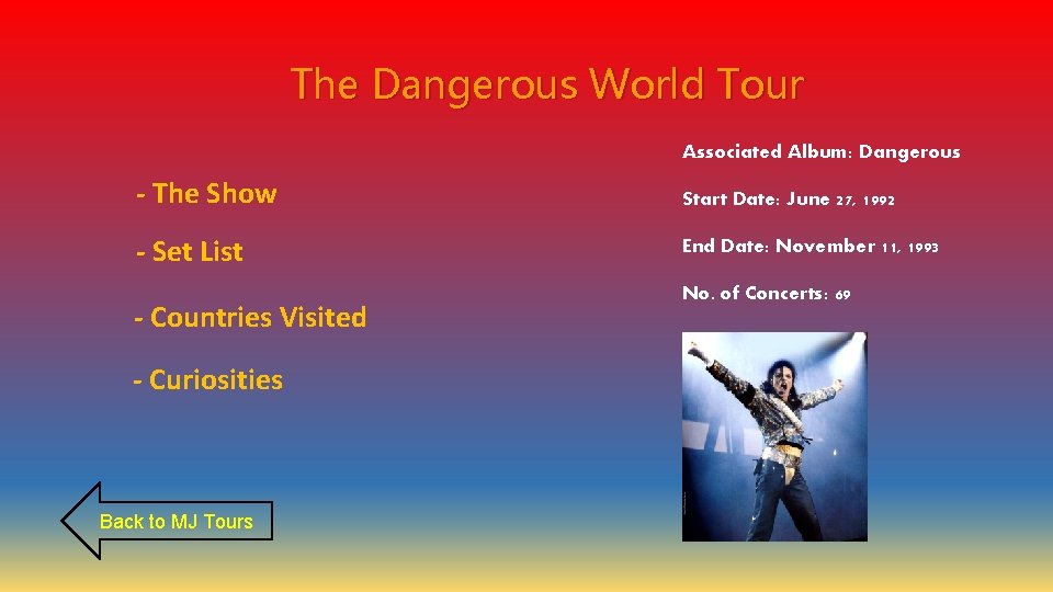 The Dangerous World Tour Associated Album: Dangerous - The Show Start Date: June 27,