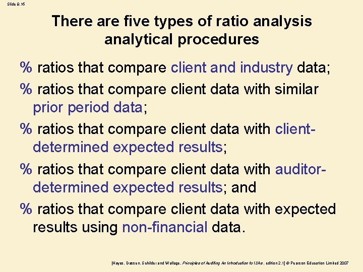 Slide 9. 15 There are five types of ratio analysis analytical procedures % ratios