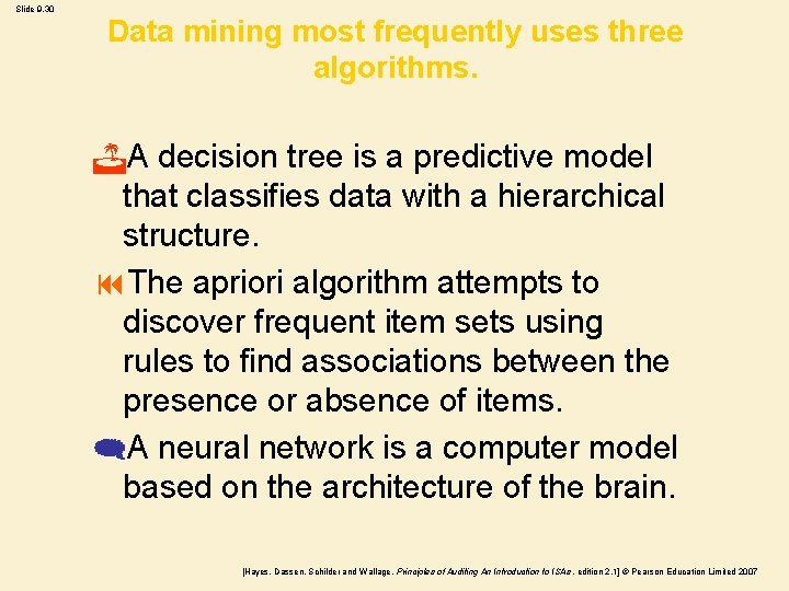 Slide 9. 30 Data mining most frequently uses three algorithms. JA decision tree is