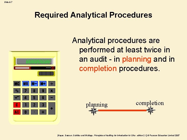 Slide 9. 7 Required Analytical Procedures Analytical procedures are performed at least twice in