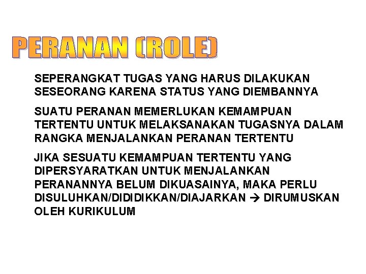 SEPERANGKAT TUGAS YANG HARUS DILAKUKAN SESEORANG KARENA STATUS YANG DIEMBANNYA SUATU PERANAN MEMERLUKAN KEMAMPUAN
