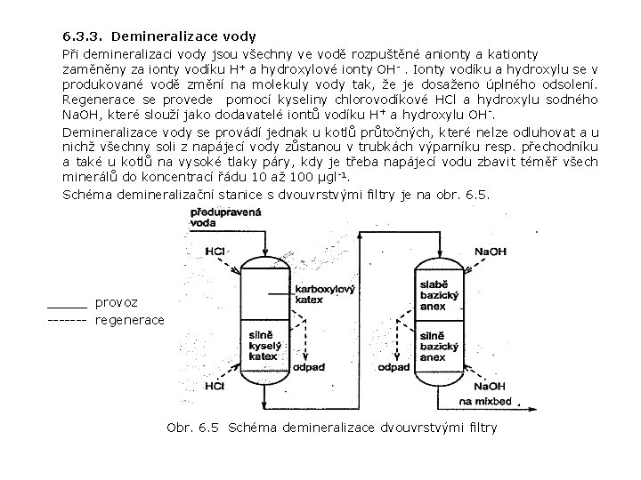 6. 3. 3. Demineralizace vody Při demineralizaci vody jsou všechny ve vodě rozpuštěné anionty