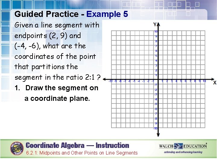 Guided Practice - Example 5 Given a line segment with endpoints (2, 9) and