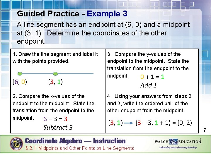 Guided Practice - Example 3 A line segment has an endpoint at (6, 0)