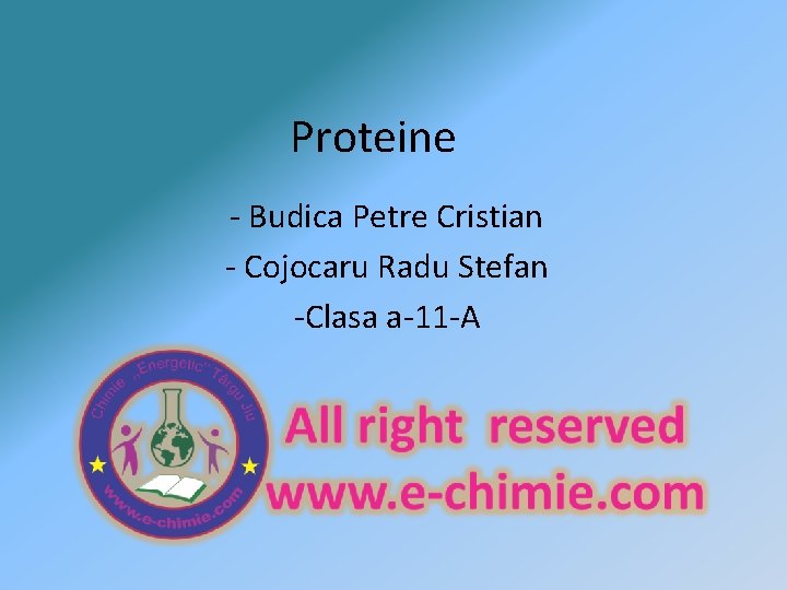 Proteine - Budica Petre Cristian - Cojocaru Radu Stefan -Clasa a-11 -A 