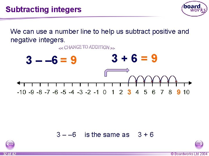 Subtracting integers We can use a number line to help us subtract positive and