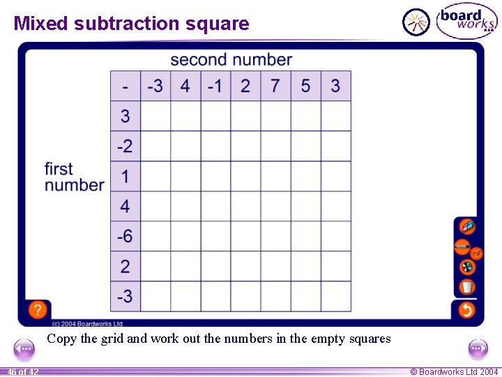 Mixed subtraction square Copy the grid and work out the numbers in the empty