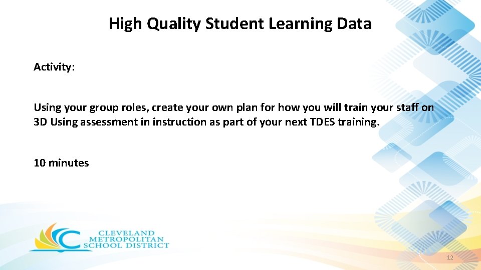 High Quality Student Learning Data Activity: Using your group roles, create your own plan