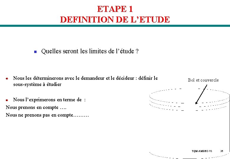 ETAPE 1 DEFINITION DE L’ETUDE n Quelles seront les limites de l’étude ? Nous ETAPE 1 DEFINITION DE L’ETUDE n Quelles seront les limites de l’étude ? Nous