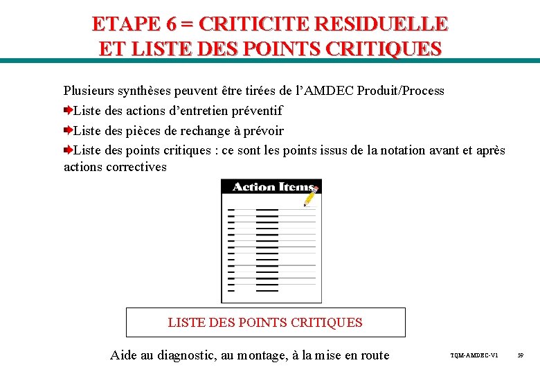 ETAPE 6 = CRITICITE RESIDUELLE ET LISTE DES POINTS CRITIQUES Plusieurs synthèses peuvent être ETAPE 6 = CRITICITE RESIDUELLE ET LISTE DES POINTS CRITIQUES Plusieurs synthèses peuvent être