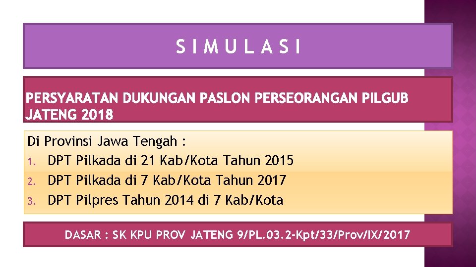 SIMULASI Di Provinsi Jawa Tengah : 1. DPT Pilkada di 21 Kab/Kota Tahun 2015