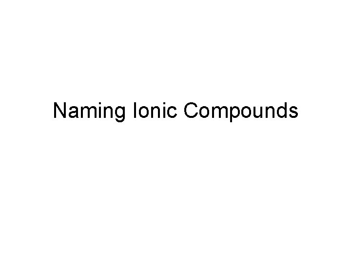 Naming Ionic Compounds 