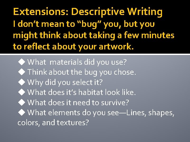 Extensions: Descriptive Writing I don’t mean to “bug” you, but you might think about