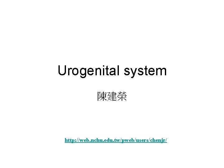 Urogenital system 陳建榮 http: //web. nchu. edu. tw/pweb/users/chenjr/ 